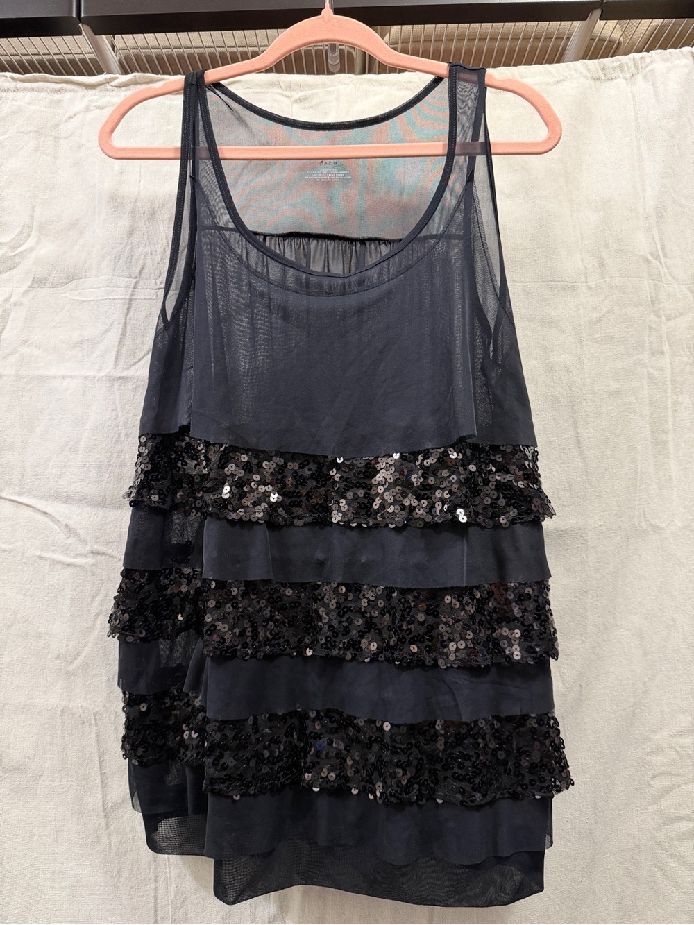 Lane Bryant Black Sheer Mesh Tiered Sequin Tank